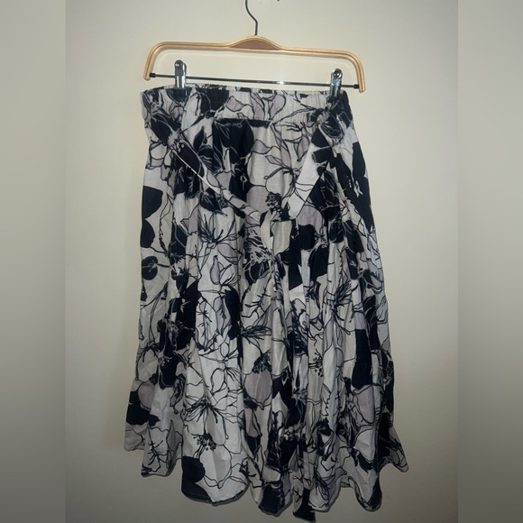NWT Flint & Moss Lavender Cream Navy‎ Flare Cotton Linen Skirt L Easter Floral - Picture 1 of 9